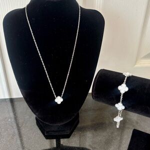 Beautiful Silver Toned Clover Necklace and Bracelet Set Adjustable in Size